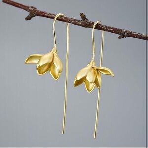 New Earrings Flower Gold Plated Steel Drop Dangle Magnolia 14k gold plated